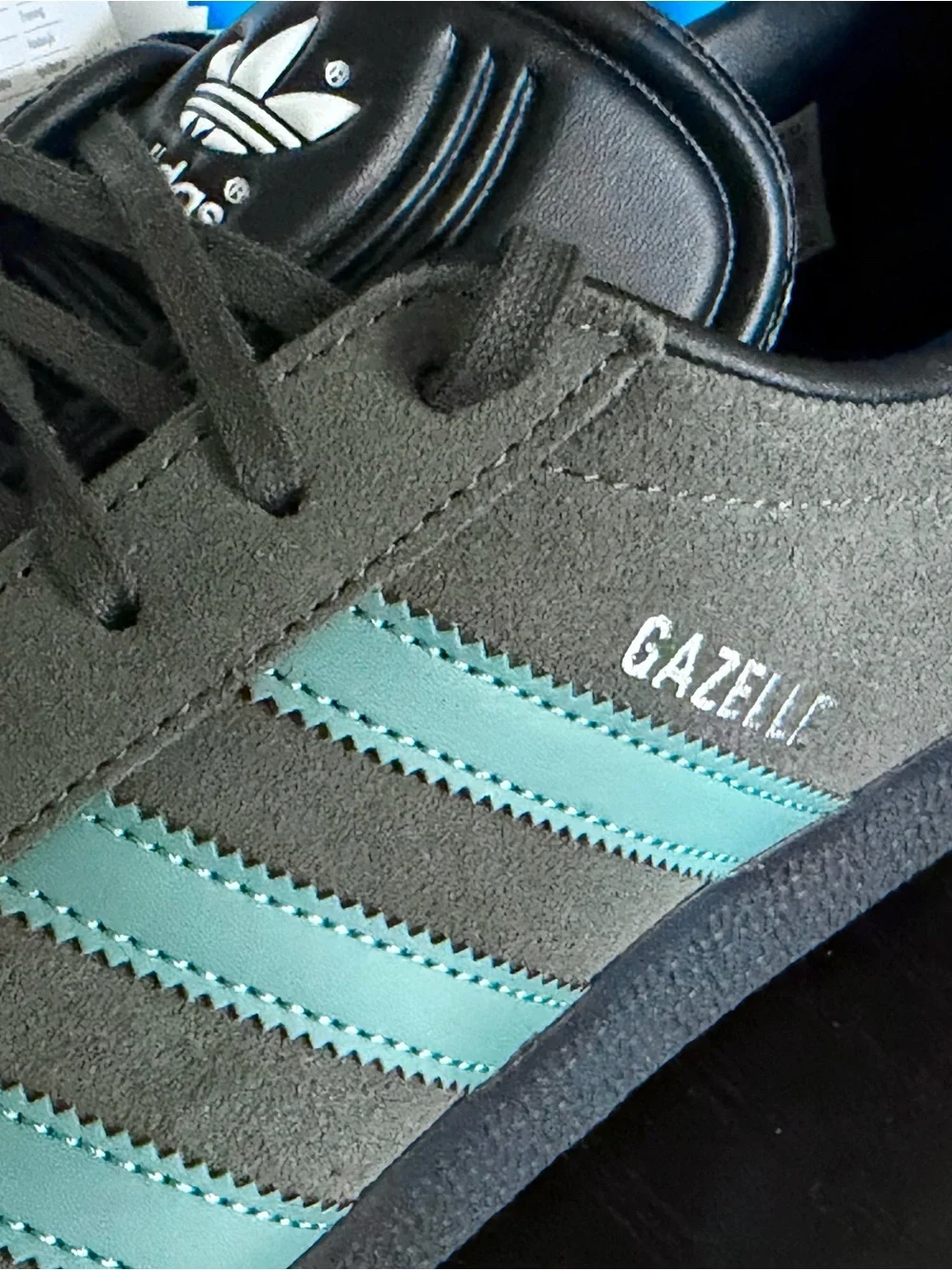 Adidas Gazelle Suede Sneakers in Grey with Mint Accents